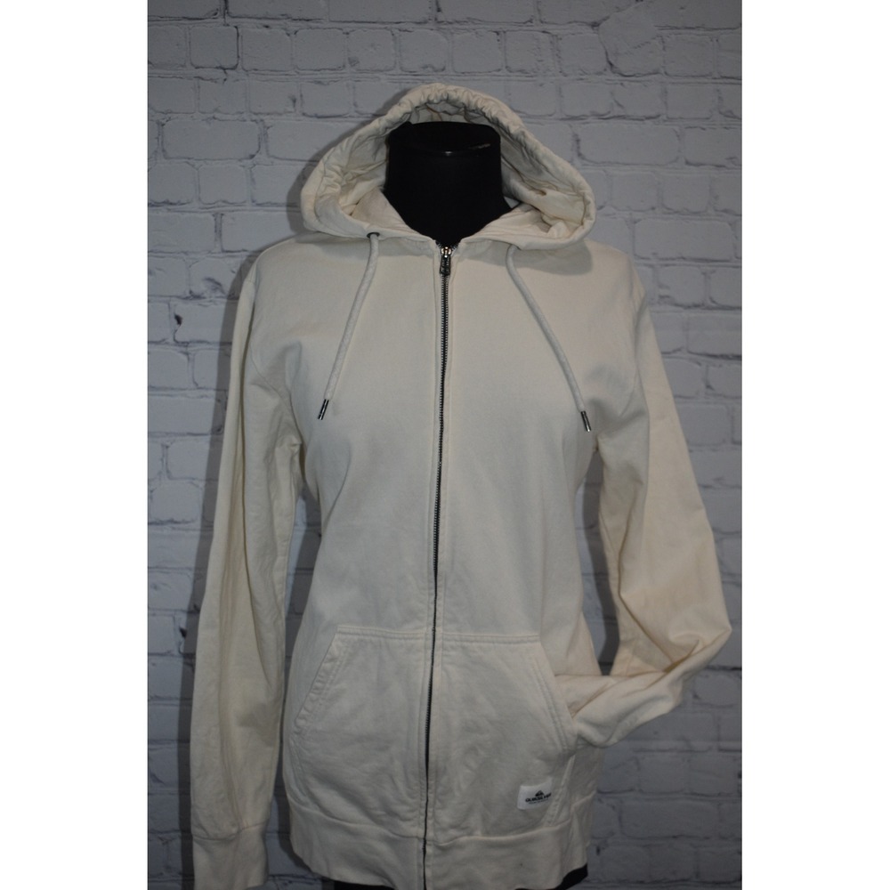 Quiksilver Hoodie Jacket Women Medium Cream Full Zip Cotton Fleece Long Sleeve